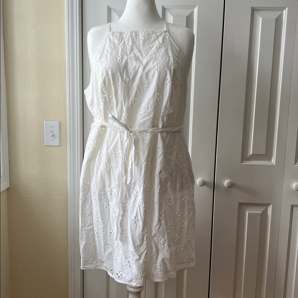 LOFT White Floral Eyelet Dress Womens plus 16